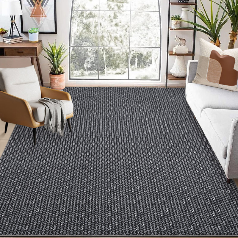 Modern Farmhouse Anti-Slip Area Rug Washable Non-Shedding Braided Print Throw Rug Foldable Low Pile Soft Indoor Accent Rug for Playroom Office Bedroom Living Room