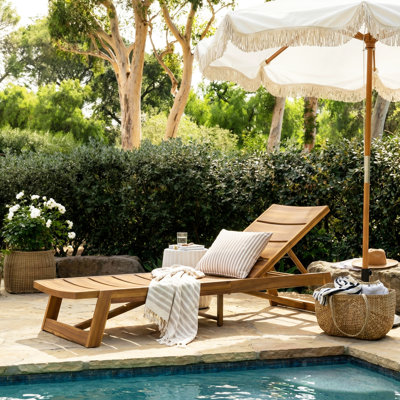 Vinita 78.75" L Reclining Acacia Wood Outdoor Chaise Lounge