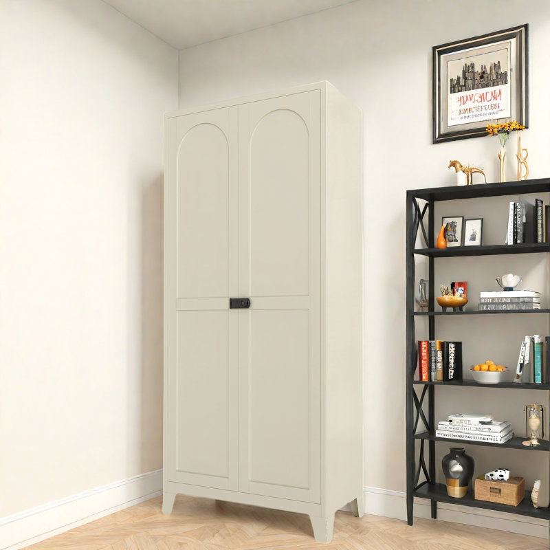 Garde-manger multifonctionnel en métal avec 2 portes galbées, serrure, 4 tablettes réglables 