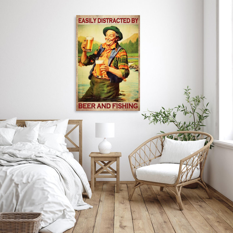 Bière et pêche 1 sur toile, H 14 po x l 11 po x P 1,25 po