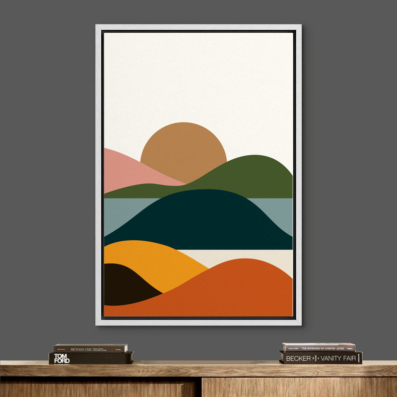 Soleil levant brun sur une vallée multicolore - cadre flottant, art audacieux sur toile, H 24 po x l 16 po x P 1,5 po