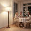 Lampe sur pied sculpturale 62 po en bois massif avec perle en bois empilée, abat-jour tambour en lin 18 po, finition noyer et interrupteur au pied-1740705699