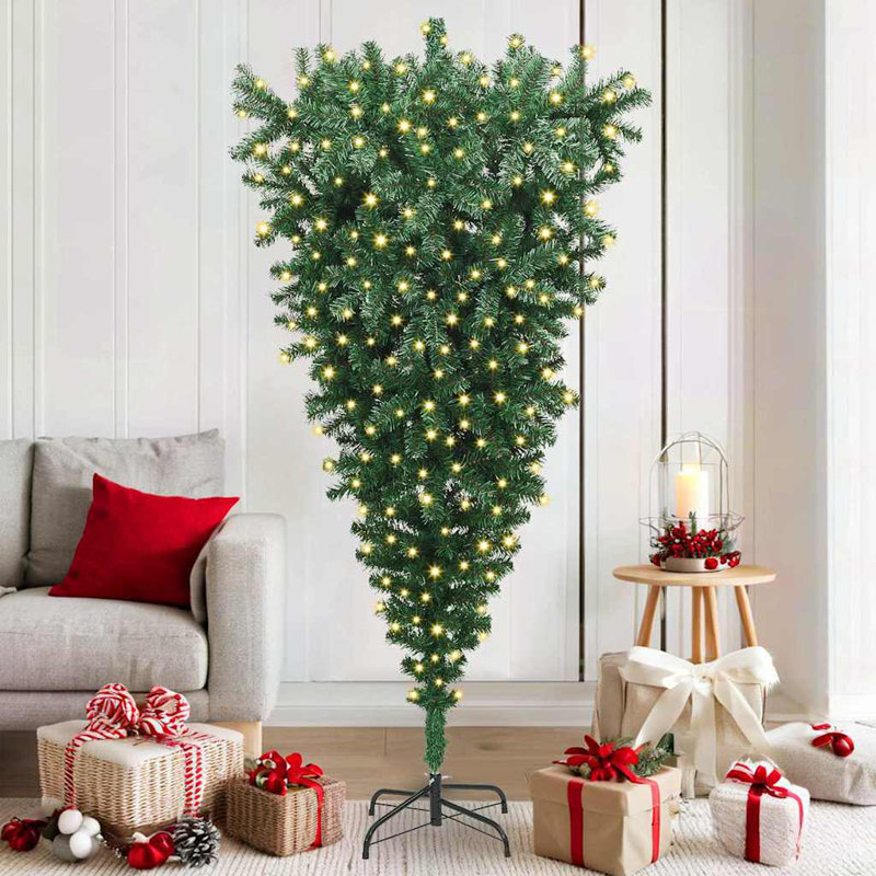 Arbre de Noël artificiel à l'envers avec lumières DEL et boule, 5 x 3 ft, With 61 Rose Gold Balls