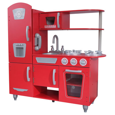 Vintage Wooden Play Kitchen with Ice Maker and Play Phone
