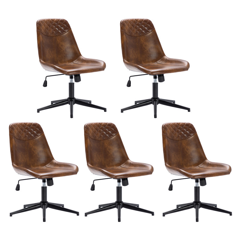 Mariello 23" Wide Adjustable Height Leather Swicel Office Chair With Quilted Backrest, Camel, Black