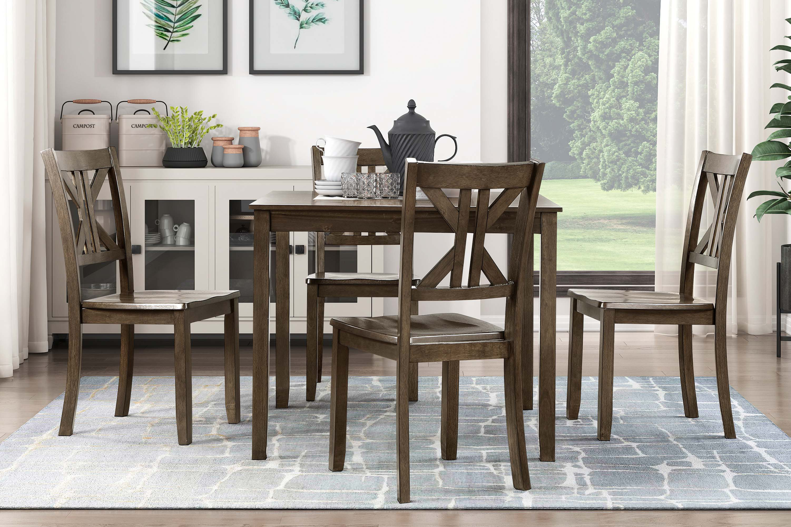 Red Barrel Studio® 5PC Dining Set Table And 4 Side Chairs X-Back Design ...