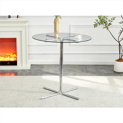 Table de bar ronde en verre 36 pouces avec base en acier argenté poli pour 4 petits espaces