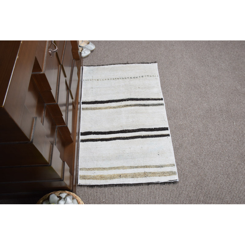 Rustic Handwoven Turkish Door Mat in Neutral Tones with a Natural Striped Design for Home Decor