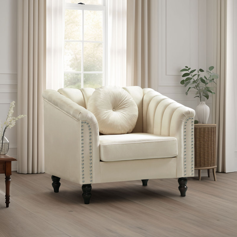 Latawnya Velvet Living Room Chair, Burgundy Red, Cream Velvet