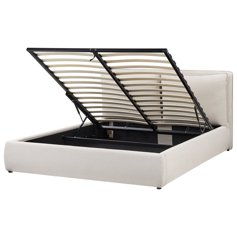Ottoman Bed Fabric BAJONNA 200 cm, Beige, European Kingsize (160 x 200 cm)