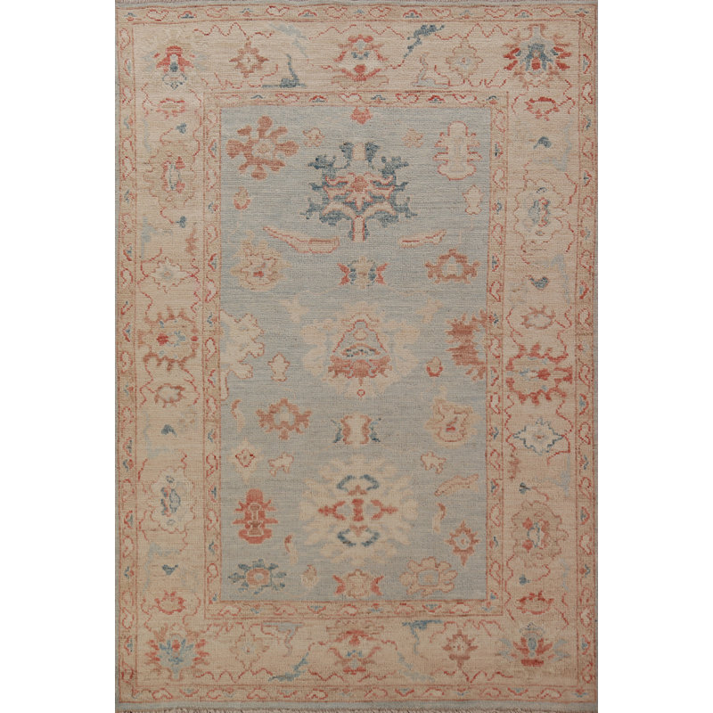 Vegetable Dye Blue Oushak Turkish Rug 4