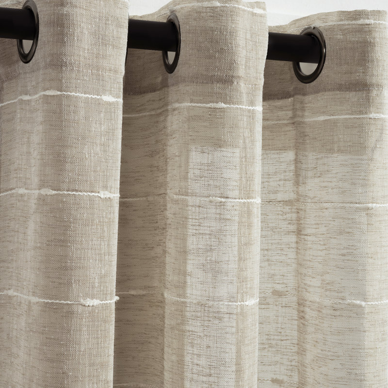 Farmhouse Textured Sheer Polyester Sheer Curtain Pair, Neutral, 38" W x 84" L