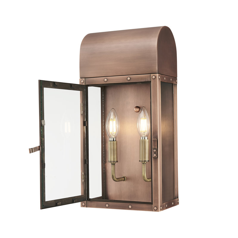 16.75 in. 2-Light Antique Copper Outdoor Wall Lantern With Clear Glass Panes