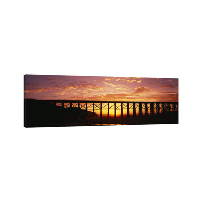 Silhouette Of A Railway Bridge, Pudding Creek Bridge, Fort Bragg, California, USA by Panoramic Images - Wrapped Canvas Panoramic Print