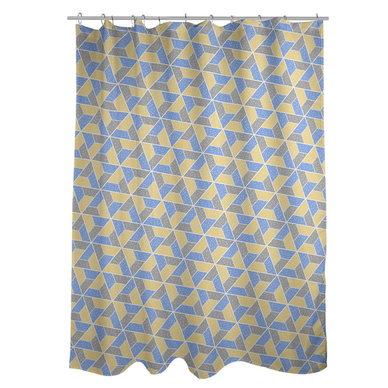 Rideau de douche simple trapézoïde, Bleu / jaune / gris
