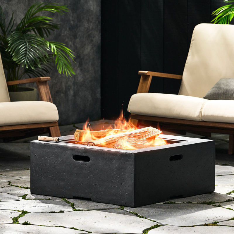 29" Square Fire Pit With Wood Burning - Dark Gray Magnesium Oxide, Outdoor Amusement Spot, 29.81 In. D X W 16.76 H, 54.12 Lb Made Of Oxide Gathering Essential, In.,