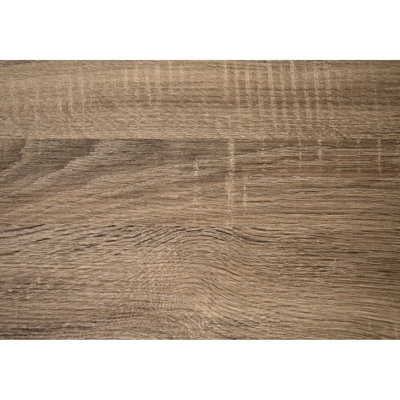 Console Table For Living Room, Entryway - Narrow Corner Design With Taupe Laminate And Black Metal Style Support