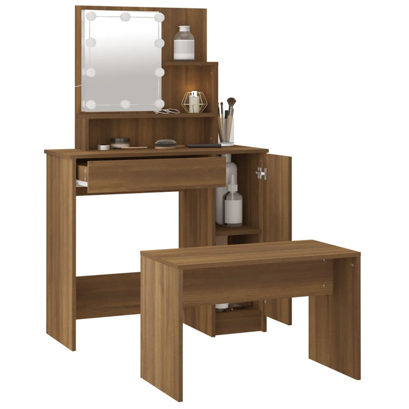 Italya Dressing Table with Mirror, Brown