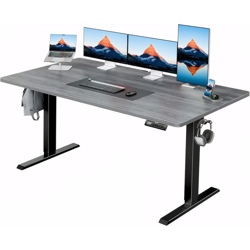 Bureau debout électrique à hauteur ajustable, Gris / Noir, L 55 po x P 28 po