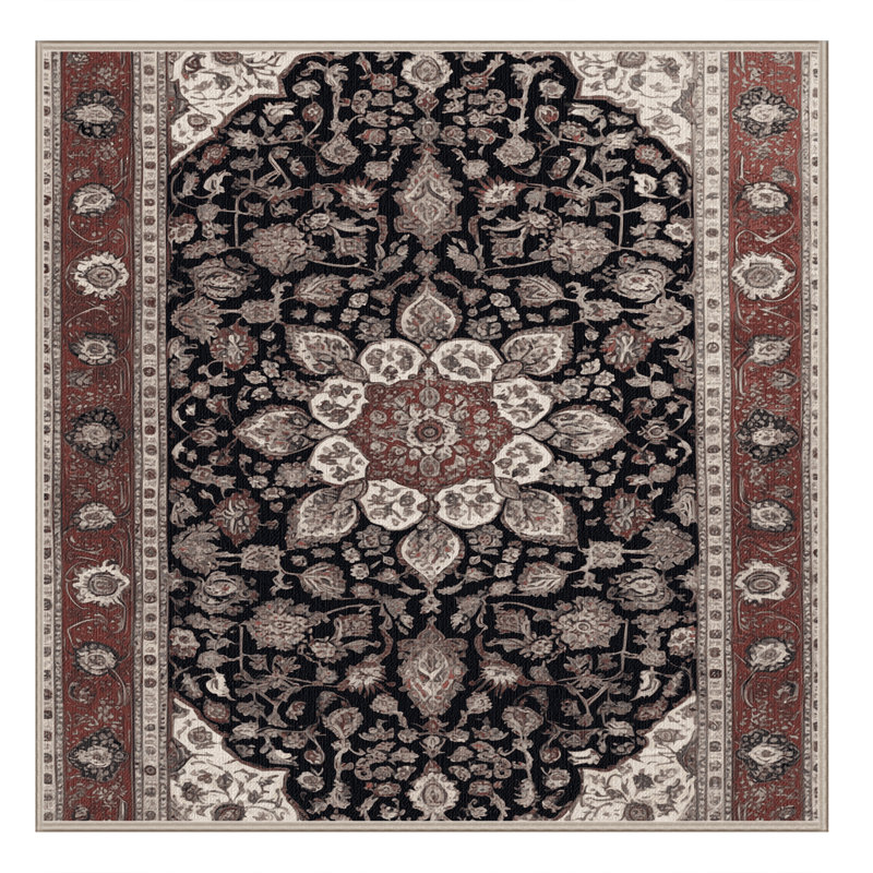 Machine Washable Persian Brown Area Rug, Square 3'