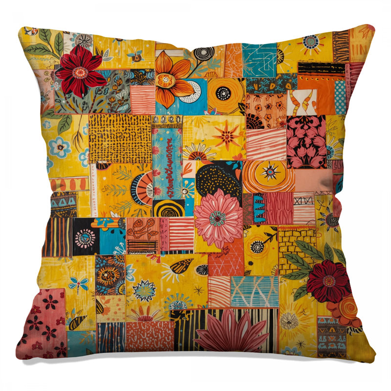 Colorful Patchwork Flowers Double Sided Throw Pillows, 14 x 14 inches