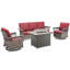 Ensemble de conversation pour patio en osier 4 pièces avec foyer extérieur Deb-1073755830