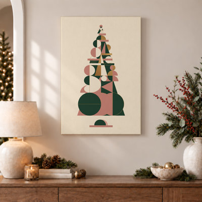 Art abstrait sur toile géométrique abstrait vert rose et Noël