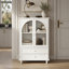 Armoire de rangement Farmhouse, porte en verre trempé arqué avec plateau à niveaux et 2 tiroirs pour une décoration intérieure élégante et fonctionnelle-1553201586