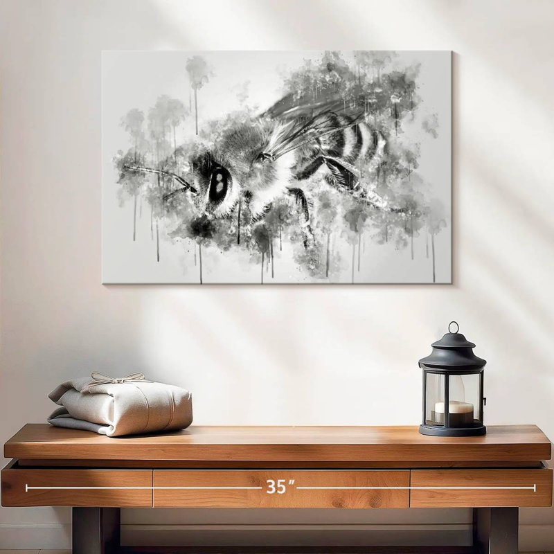 Abeille à miel noir et blanc, H 16 po x l 24 po
