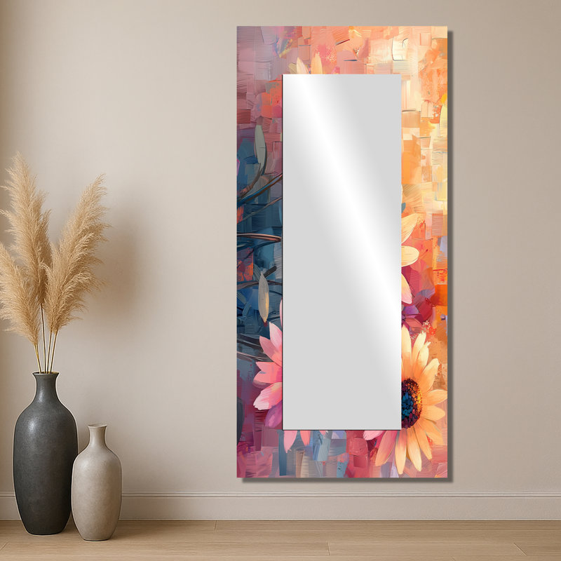 Collage Of Hues Pink Sunflowers I - Floral Mirror Wall Art - Printed On Metal, 28" x 60"