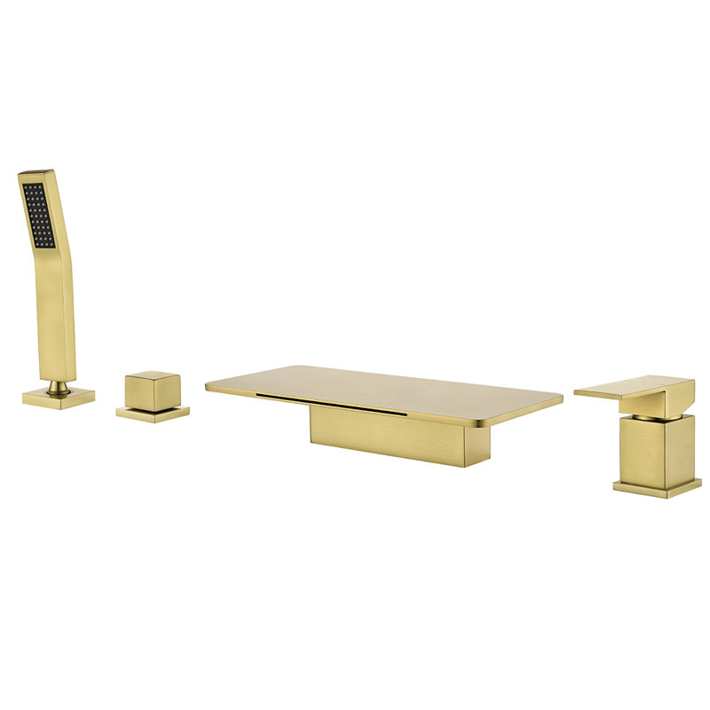 Deck Mount Roman Tub Faucet Set Waterfall High Flow Bathtub Faucets, Brushed Gold