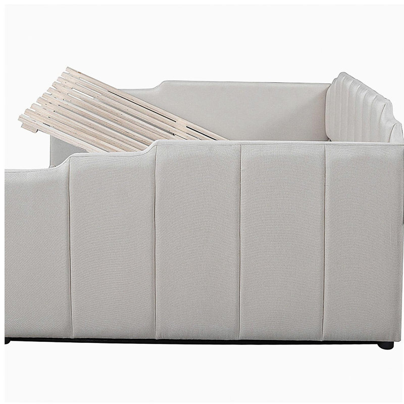 Fabric Sofa Bed with Under-Storage, Full Size, White