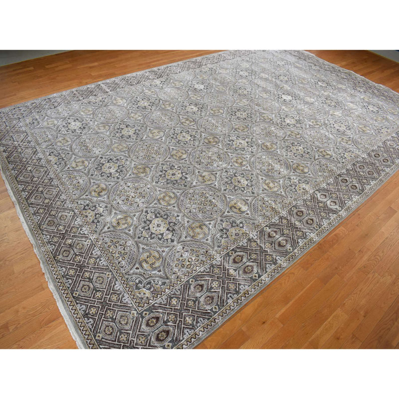 Tapis gris nouvel âge en soie 11 pi 10 po x 18 pi 6 po Vanwingerden