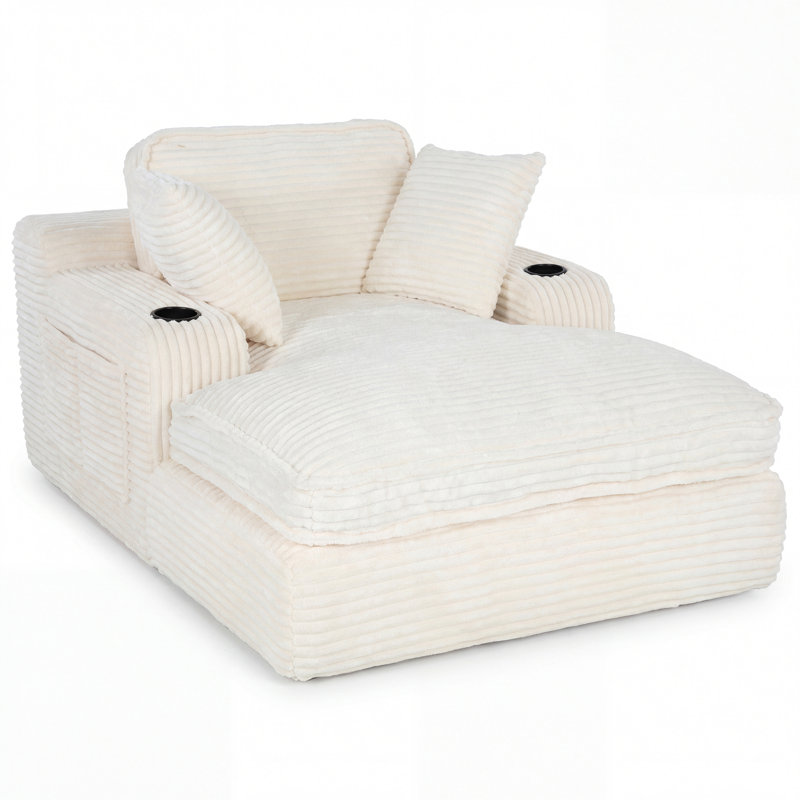 Méridienne surdimensionnée de 67 po pour l'intérieur, canapé doux sans os avec 3 coussins, 4 poches latérales et 2 porte-gobelets, canapé-lit confortable en velours côtelé pour le salon