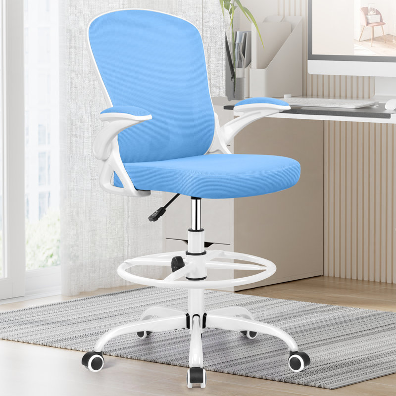 Chaise de dessinateur en filet Kyanna, Bleu, Blanc