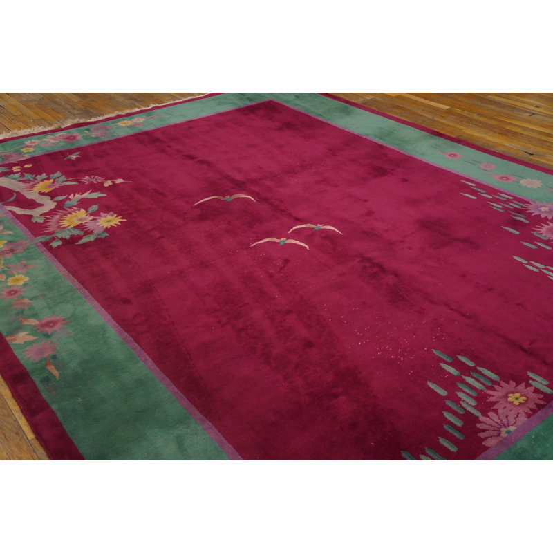 Antique Art Deco Room Size Wool Fuschia Rug