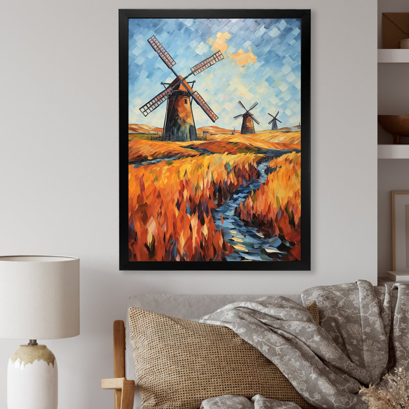 Fauvist Windmill Meadows I - Wind Turbines, art mural, H 40 po x l 30 po x P 1,5 po, Cadre photo noir