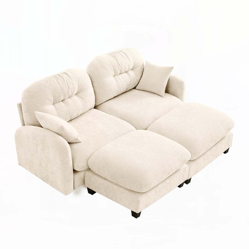 Canapé modulaire en chenille 2 places avec 2 coussins et 2 repose-pieds, H 36,6 po x l 74 po x P 34,2 po, 2, Beige