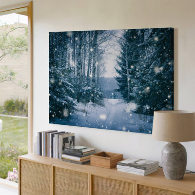 Canvas A Serene Winter Landscape Featuring A Snow Covered Forest With Wall Art Tall Slender Birch Trees And Evergreen Pines Creating A Canvas Wall Art