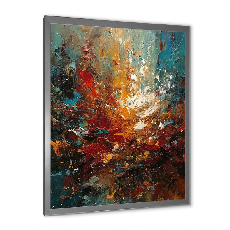 Automne, bonheur, après-midi, abstrait, orange rouge, reproduction sur toile, H 40 po x l 30 po x P 1,5 po, Cadre simple gris