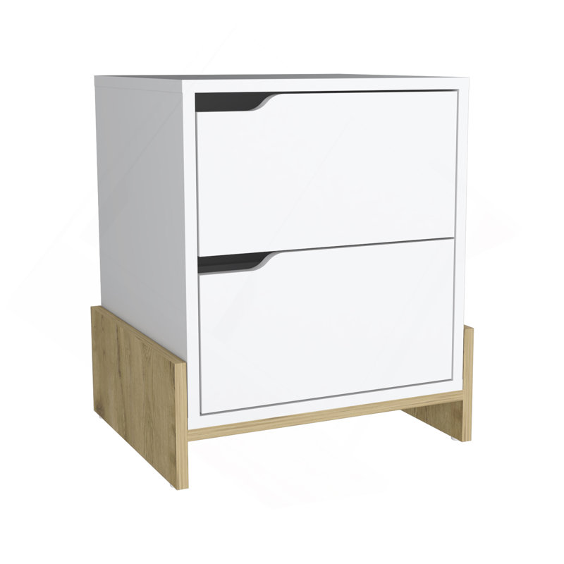 Luss Nightstand, Bedside Table With 2-Drawers, White/Oak