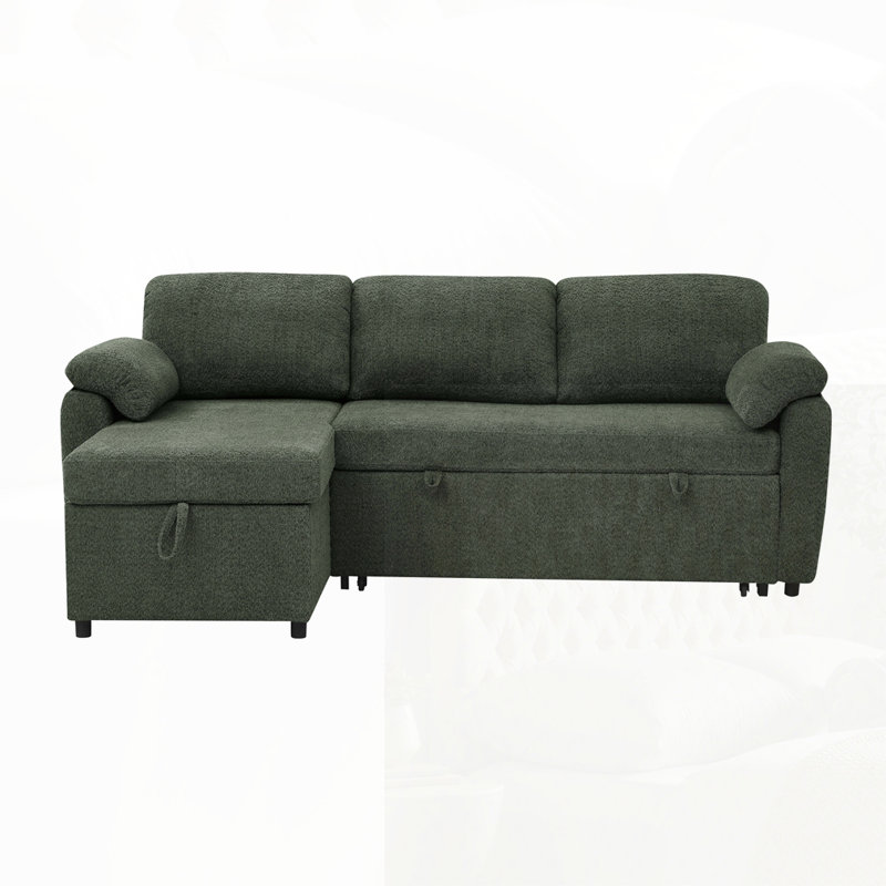 3-In-1 Pull-Out Sectional With Storage, Green