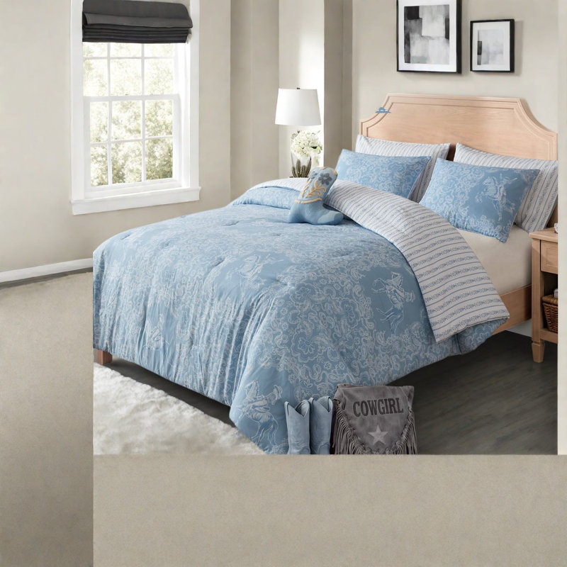 Ensembles de literie Blue Western Cowgirl, ensemble d'édredon simple / simple TG en microfibre