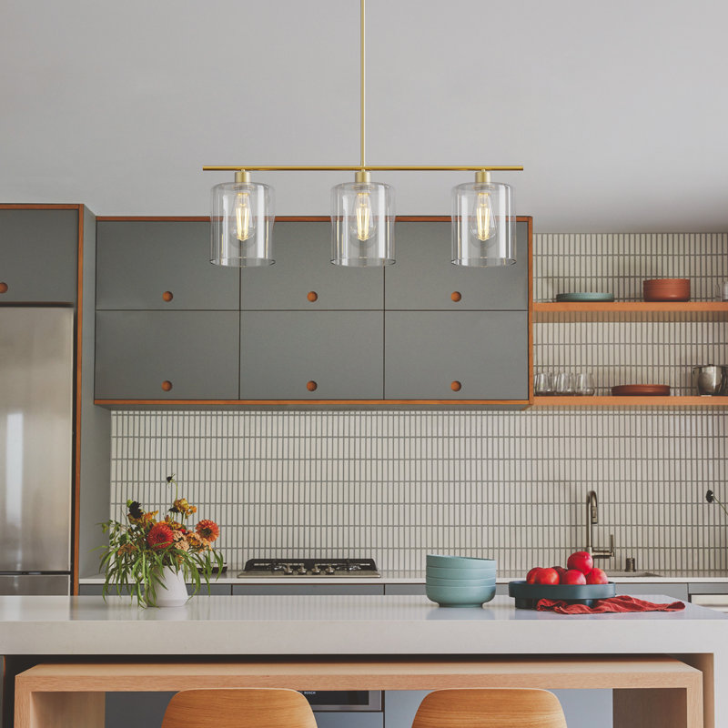 Luminaire suspendu linéaire en verre à intensité variable pour îlot de cuisine de 5,9 po (l) à 3 lumières réglables, Bronze