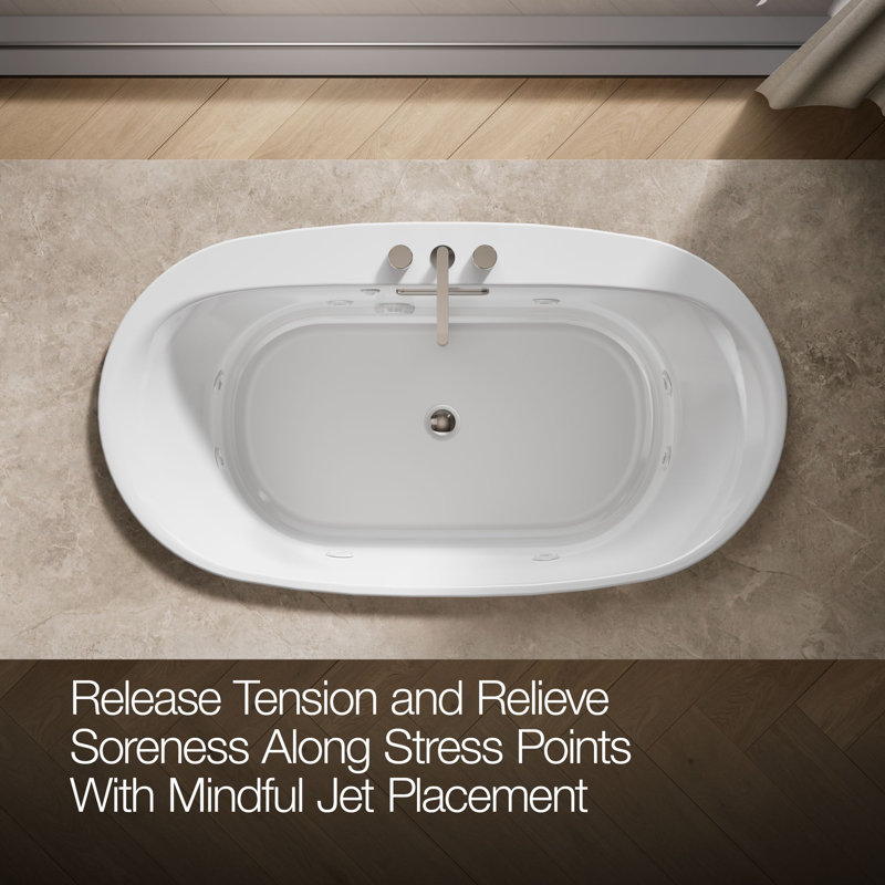 66-In x 36-In Heated Whirlpool Bath with Center Drain, White