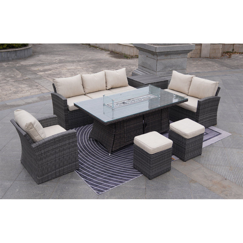 Kirkpatrick Wicker 8 - Person Patio Conversation Set with Cushions
