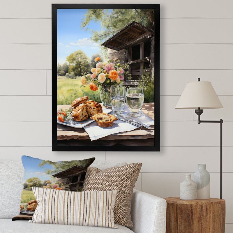 «Farmhouse Picnic Harmony» sur toile, H 32 po x l 16 po x P 1 po, Cadre simple noir