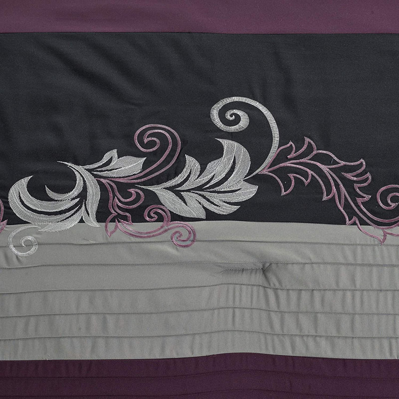 Full Purple and Gray Microfiber Floral Comforter Set