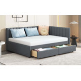 Upholstered Daybed with 2 Storage Drawers Sofa Bed Frame No Box Spring Needed, Linen Fabric