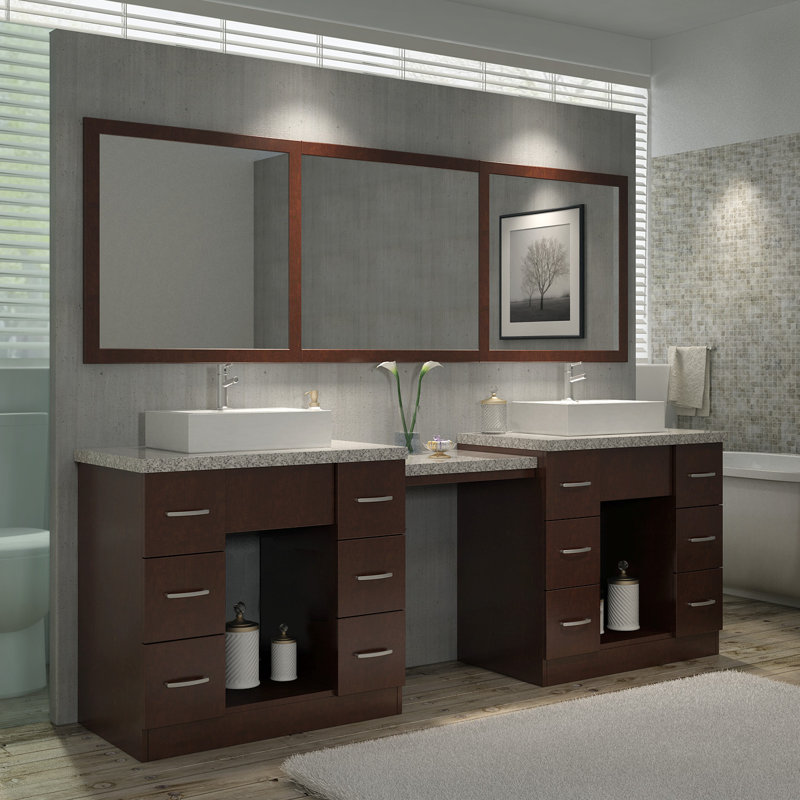 Ensemble de meuble-lavabo double 97 "avec miroir et table de maquillage Mustard